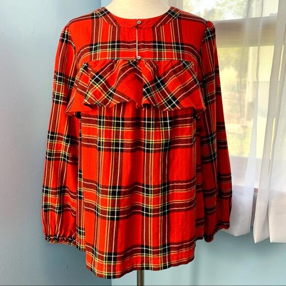 J. Crew Ruffle Popover Top in Festive Plaid Size Small - Picture 8 of 9